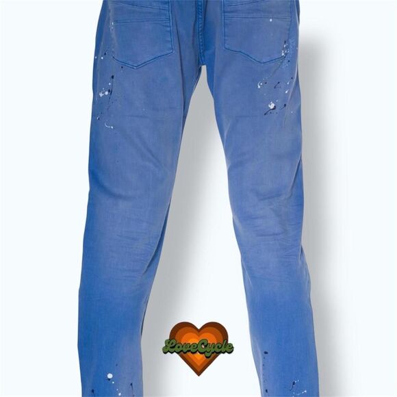Men's A. Tiziano Sullivan Twill Baby Blue Paint Splatter Jeans – Size 46 - Picture 8 of 8